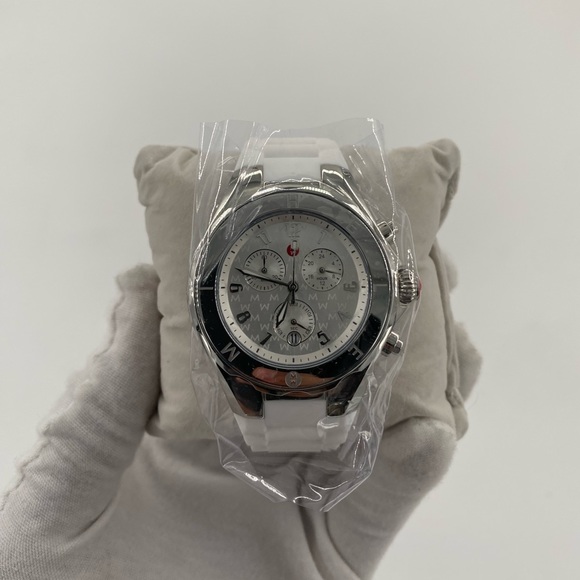 MICHELE Silver Dial White Silicone Strap Women's Tahitan 40mm Watch - Picture 4 of 11